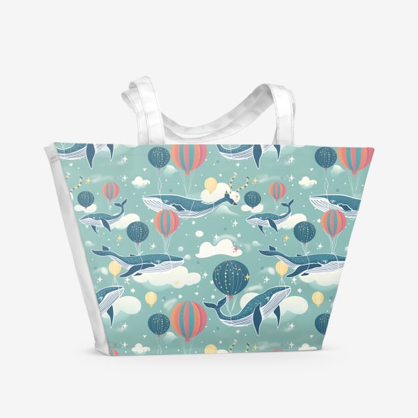 Пляжная сумка «Киты на воздушных шарах, паттерн»