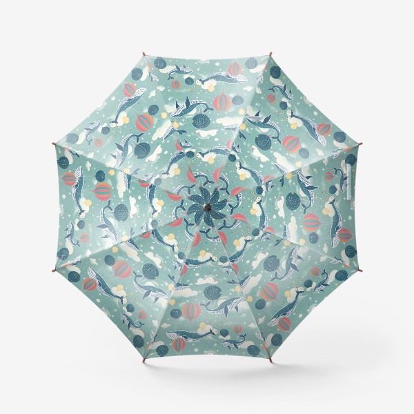 Зонт «Киты на воздушных шарах, паттерн»