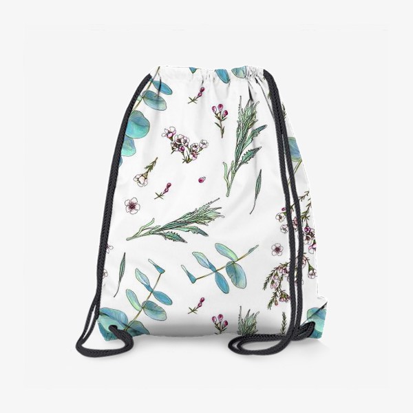 Рюкзак «Нежный паттерн с эвкалиптами и цветами»