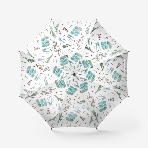 Зонт «Нежный паттерн с эвкалиптами и цветами»