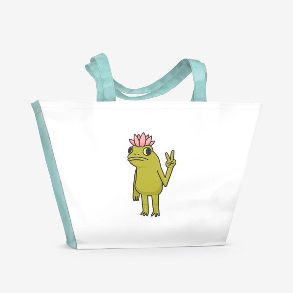 Пляжная сумка «Дзен лягушка жабка с лотосом»