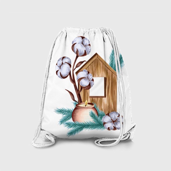 Рюкзак «Деревянный домик со свечой, хлопком и еловыми ветками»