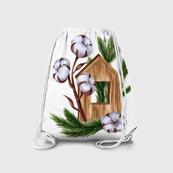 Рюкзак «Деревянный домик с хлопком и еловыми ветками»