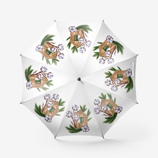 Зонт «Деревянный домик с хлопком и еловыми ветками»