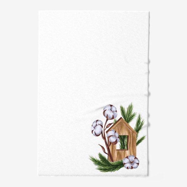Полотенце «Деревянный домик с хлопком и еловыми ветками»