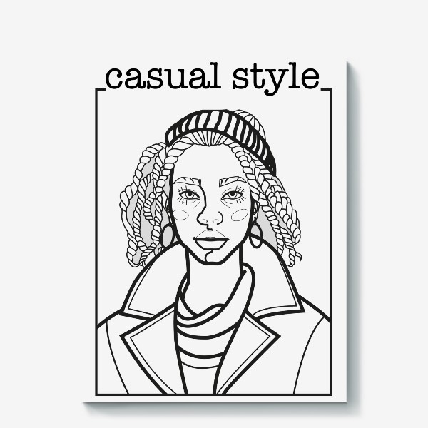Холст &laquo;симпатичная молодая девушка с дредами в вязаной шапочке и пальто с шарфом&raquo;