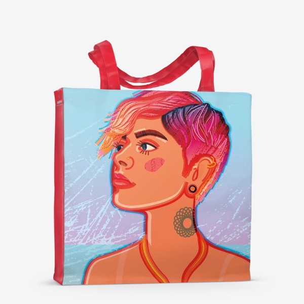 Сумка-шоппер «Яркий женский портрет с изображением красивой загорелой девушки с короткой яркой стрижкой»