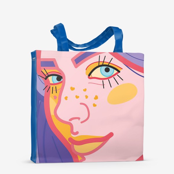 Сумка-шоппер «Яркий женский портрет в стиле поп-арт. Лицо девушки с приятной улыбкой»