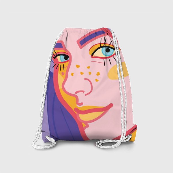 Рюкзак «Яркий женский портрет в стиле поп-арт. Лицо девушки с приятной улыбкой»