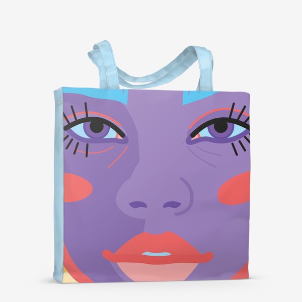 Сумка-шоппер «Лицо девушки с фиолетовой кожей, ярко-лазурными бровями и пухлыми губами»