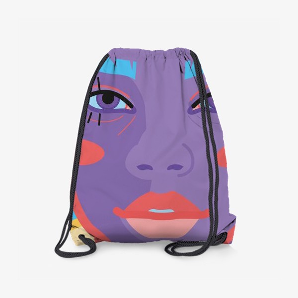 Рюкзак «Лицо девушки с фиолетовой кожей, ярко-лазурными бровями и пухлыми губами»
