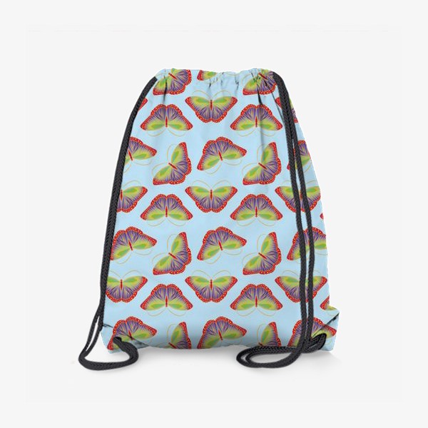 Рюкзак «Бесшовный узор с разноцветной радужной бабочкой»