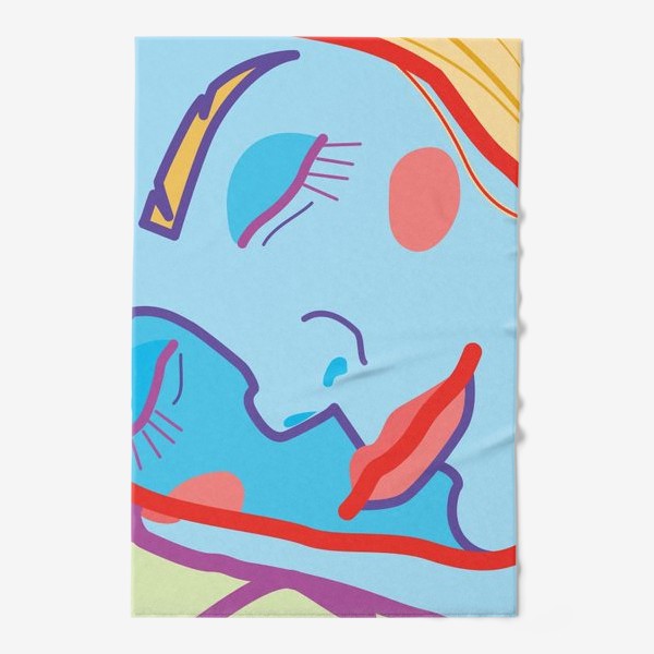 Полотенце «Яркий портрет спящей девушки крупным планом в стиле поп-арт в яркой цветовой гамме»