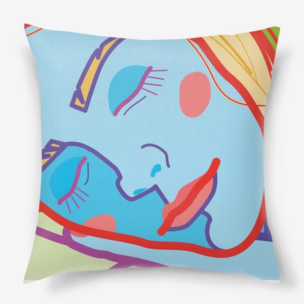 Подушка «Яркий портрет спящей девушки крупным планом в стиле поп-арт в яркой цветовой гамме»