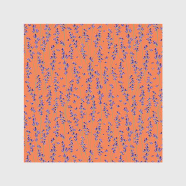 Скатерть «Маленькие фиолетовые полевые цветы на длинных зеленых стеблях на оранжевом фоне»