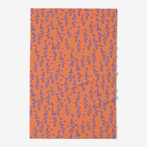Полотенце «Маленькие фиолетовые полевые цветы на длинных зеленых стеблях на оранжевом фоне»