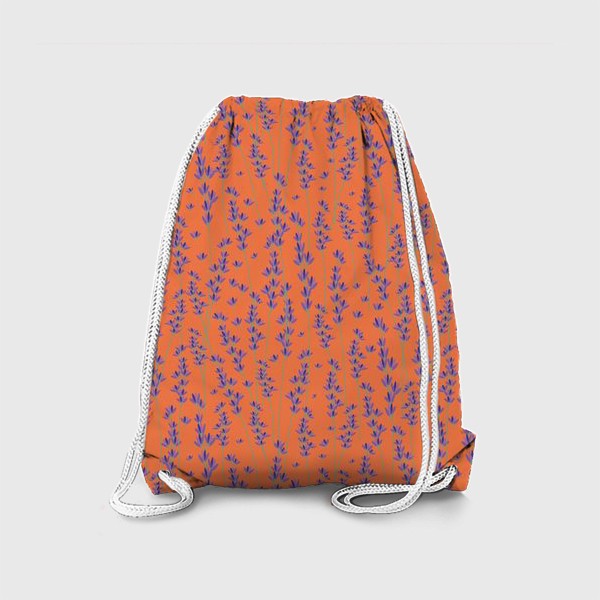 Рюкзак «Маленькие фиолетовые полевые цветы на длинных зеленых стеблях на оранжевом фоне»