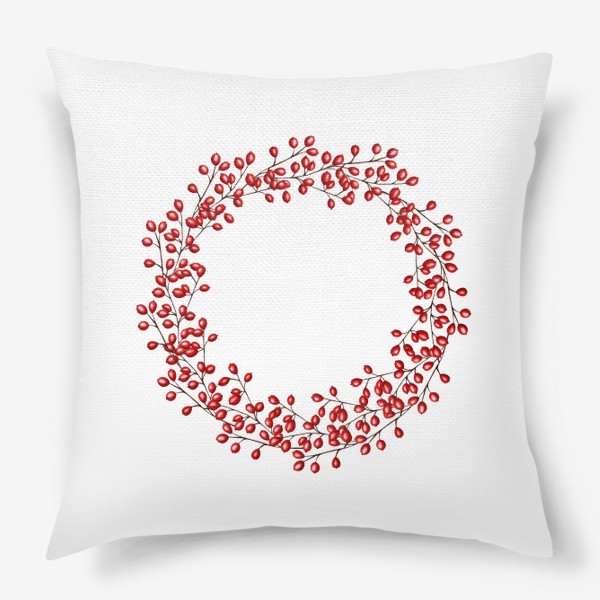Подушка «Новогодний венок из красных ягод»