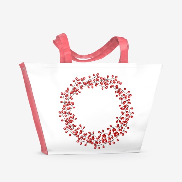 Пляжная сумка «Новогодний венок из красных ягод»