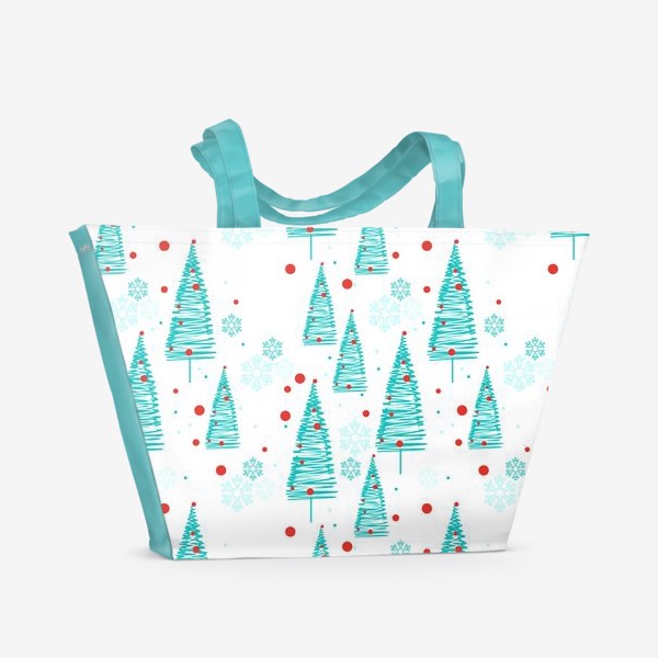 Пляжная сумка «Ёлочки и снежинки.Новогодний бесшовный паттерн с ёлками»