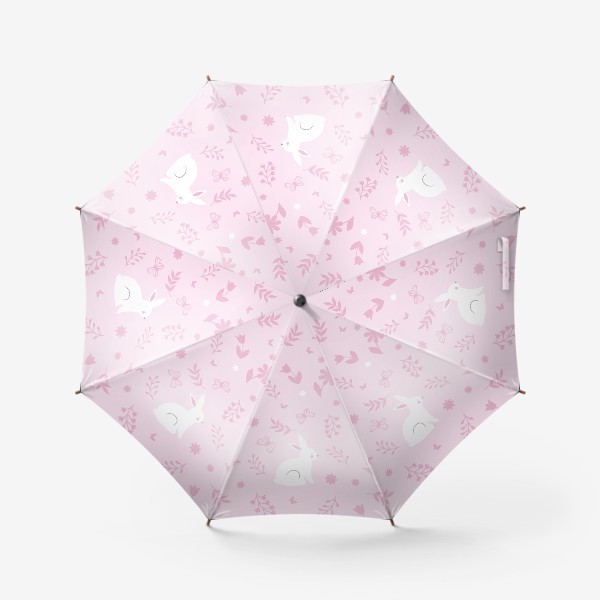 Зонт «Белые зайчики с бабочками и цветами»