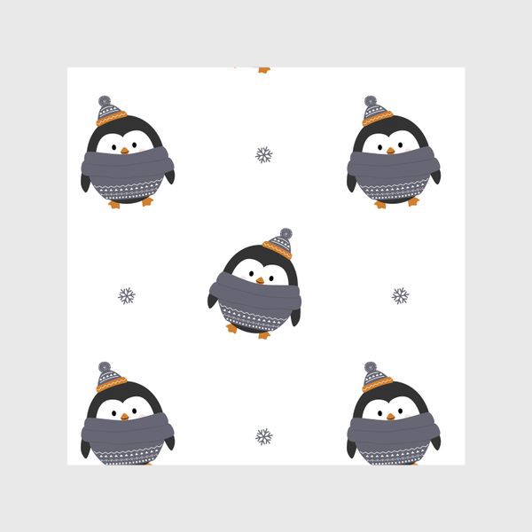 Шторы «Милые пингвины со снежинками»
