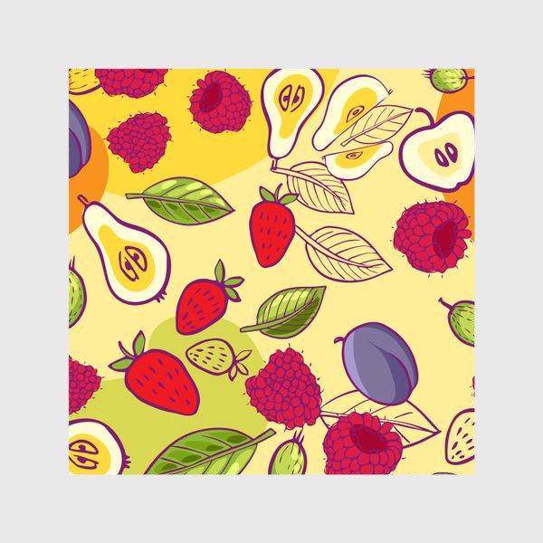 Шторы «Урожай фрукты и ягоды: слива, малина, груша, клубника, яблоко»