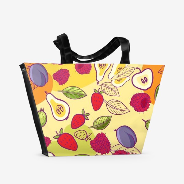 Пляжная сумка «Урожай фрукты и ягоды: слива, малина, груша, клубника, яблоко»