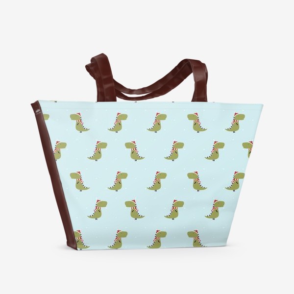 Пляжная сумка «Милые динозаврики в новогодней шапке и шарфе»
