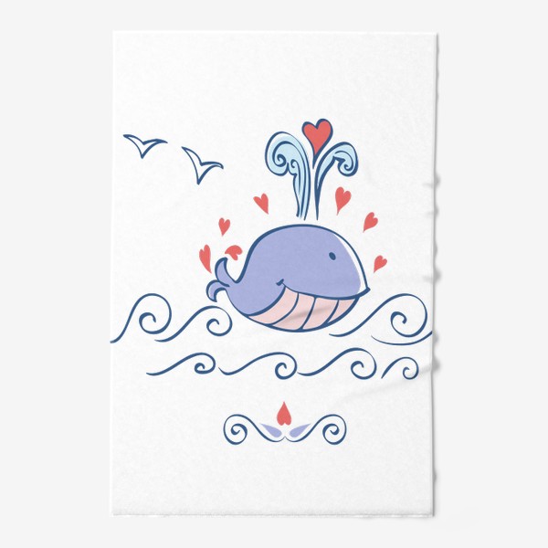 Полотенце «Веселый кит плывет по волнам и пускает фонтанчики»
