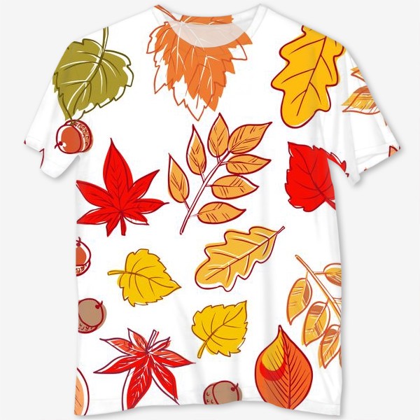 Футболка с полной запечаткой «Листья осенние. Клен, береза, вяз, ясень.»