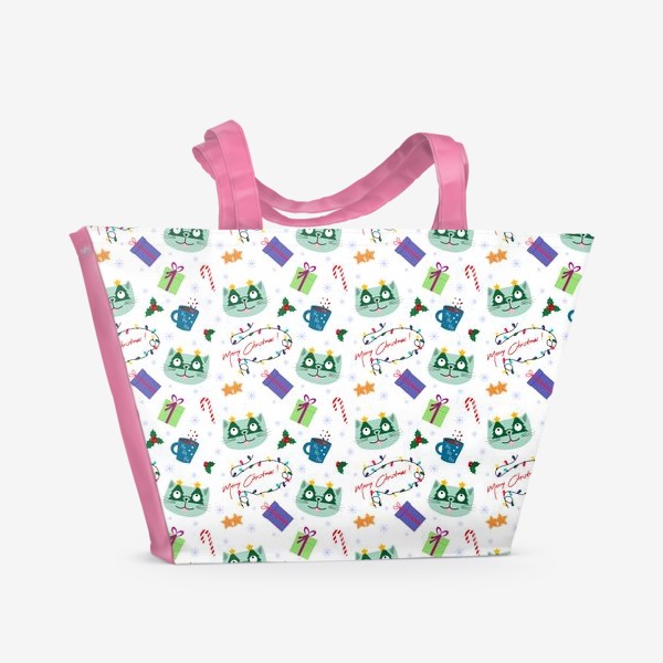 Пляжная сумка «Милые котики. Новый год.»