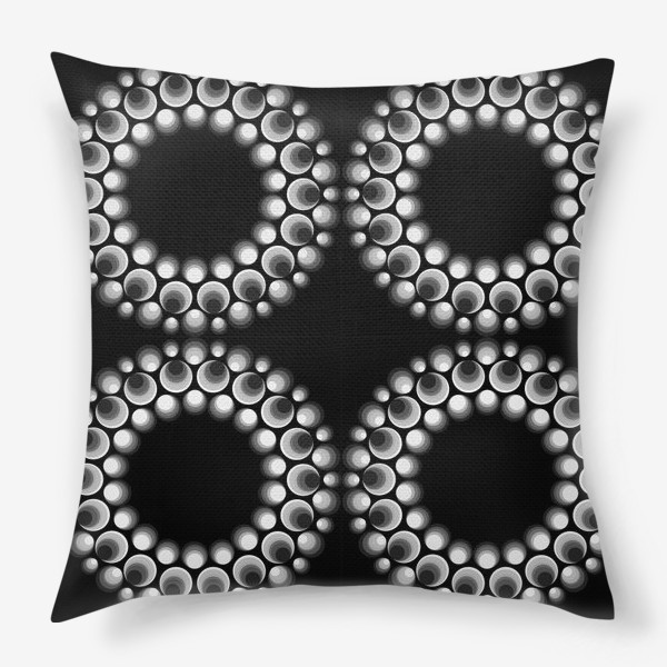Подушка «Паттерн из серо-белых кругов с растяжками на черном фоне»