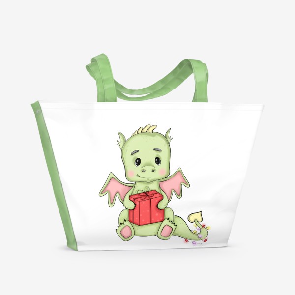 Пляжная сумка «Дракончик с новогодним подарком и гирляндой :)»