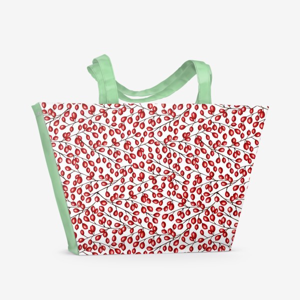 Пляжная сумка «Красные зимние ягоды - паттерн»