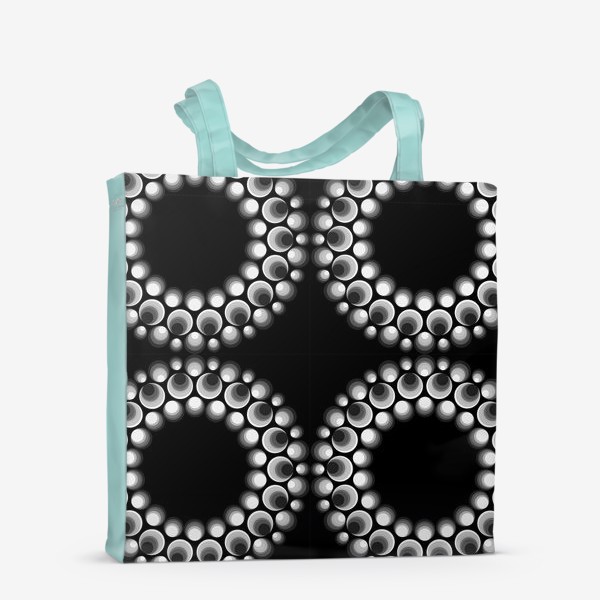 Сумка-шоппер «Паттерн из серо-белых кругов с растяжками на черном фоне»