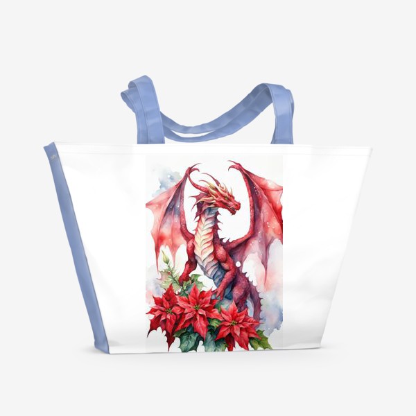 Пляжная сумка «Красный дракон и пуансетия. Год дракона 2024»