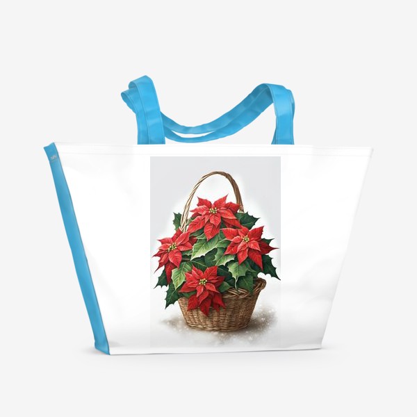 Пляжная сумка «Корзинка с пуансетией - роэжественкими цветами. Новый год»