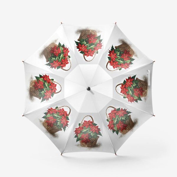 Зонт «Корзинка с пуансетией - роэжественкими цветами. Новый год»