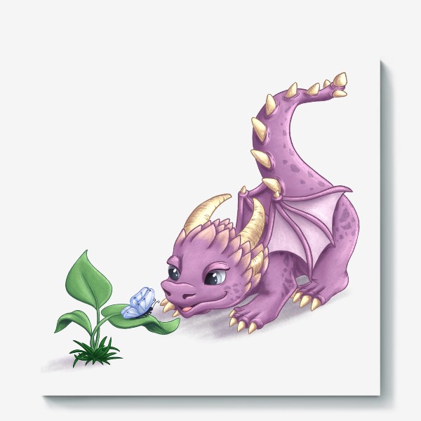 Холст «Фиолетовый дракон и бабочка»