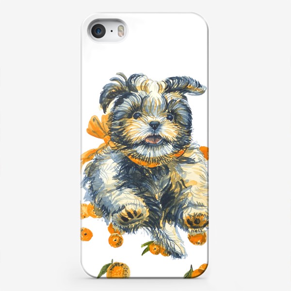 Чехол iPhone «Щенок и мандарины»