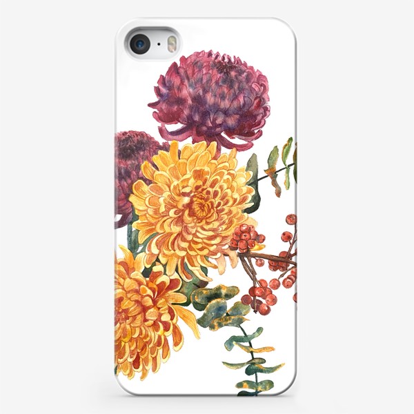 Чехол iPhone «Осенний букет хризантемы, эвкалипт цинерея и ягоды»