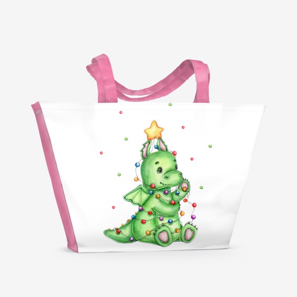 Пляжная сумка «Новогодний дракончик с гирляндой :)»
