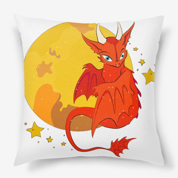 Подушка «Красный дракон на фоне луны»