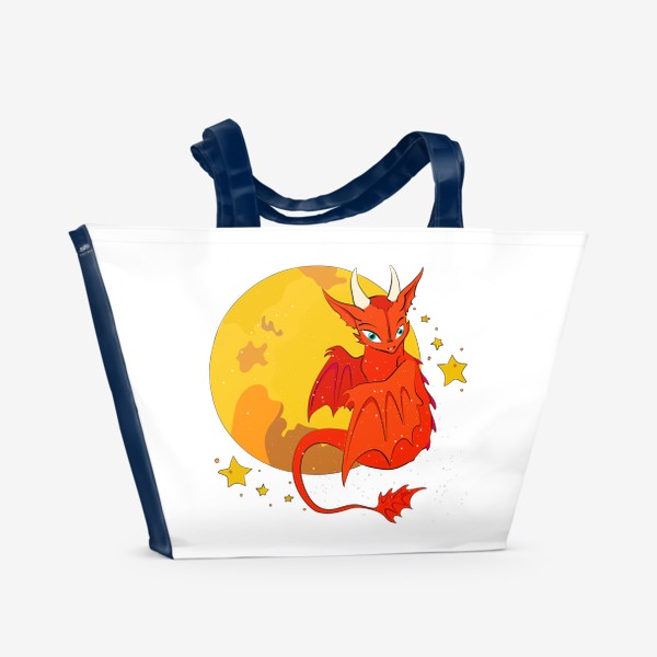 Пляжная сумка «Красный дракон на фоне луны»