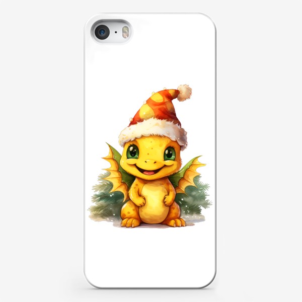 Чехол iPhone «Новогодний акварельный принт дракона в шапке »