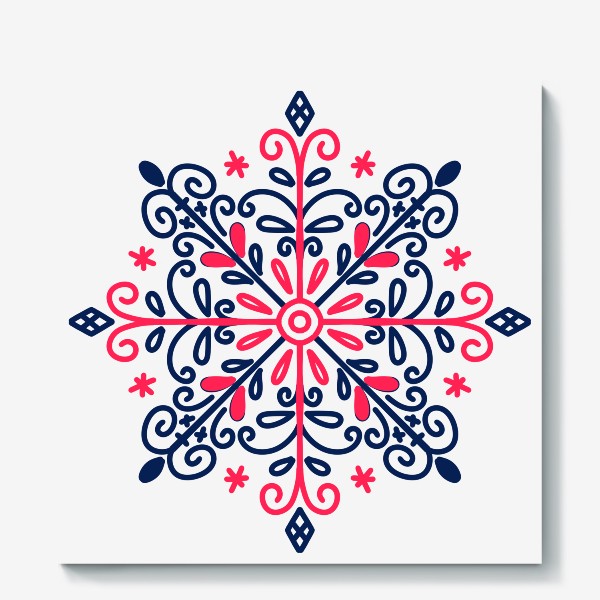 Холст «Снежинка. Черно красная по мотивам мезенской росписи. Зима.»