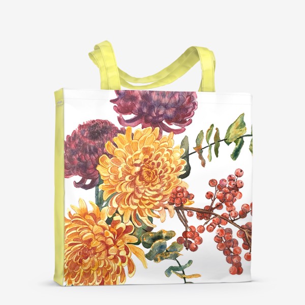 Сумка-шоппер «Осенний букет хризантемы, эвкалипт цинерея и ягоды»