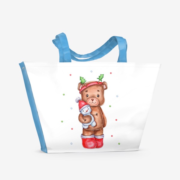Пляжная сумка «Новогодний мишка с маленьким снеговиком»