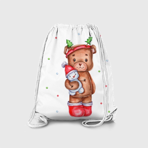 Рюкзак «Новогодний мишка с маленьким снеговиком»